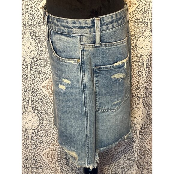 American Bazi Los Angeles Womens Distressed Denim Skirt Size L With Front Zipper - Picture 8 of 13